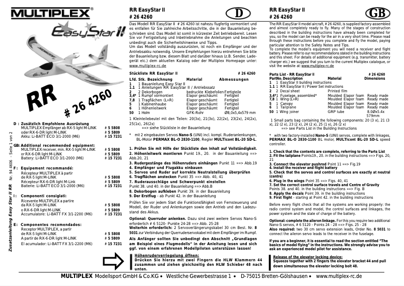 Página 1 del manual Manual de usuario Multiplex RR+ EasyStar II