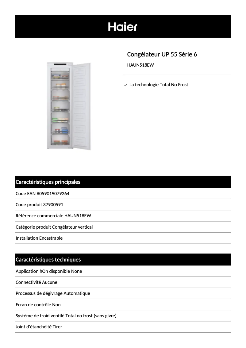 Página 1 del manual Ficha técnica Haier HAUN518EW