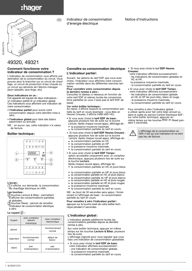 Page n°1 - Manuel utilisateur Hager 49320