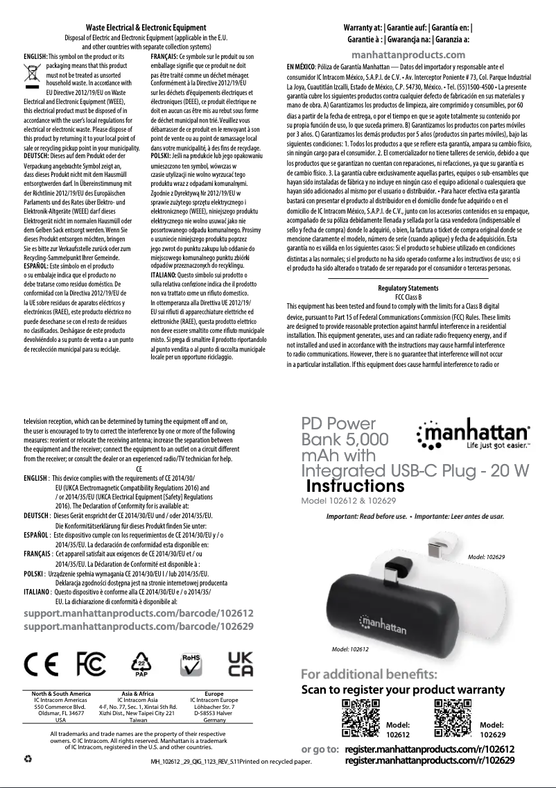 Page n°1 - Manuel utilisateur Manhattan 102612