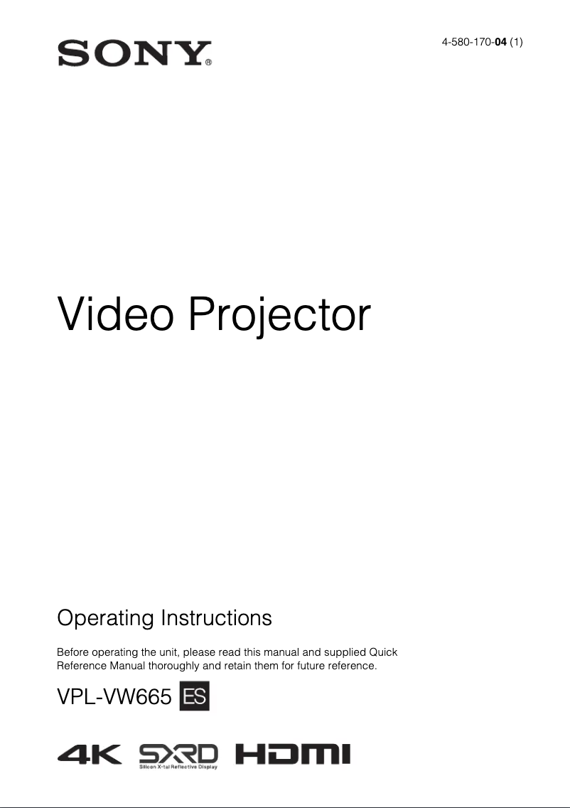 Page n°1 - Manuel utilisateur Sony VPL-VW665ES