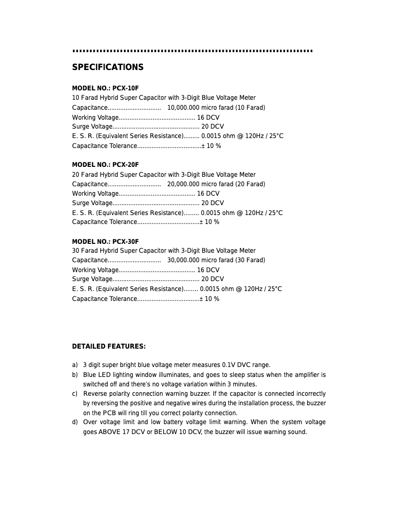 Page n°1 - Manuel utilisateur Power Acoustik PCX-20F