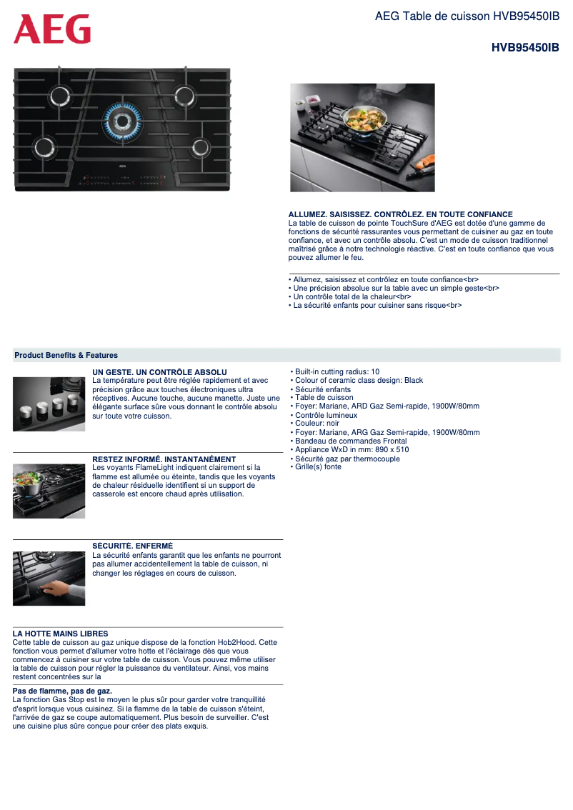 Page 1 de la notice Dessin technique AEG HVB95450IB