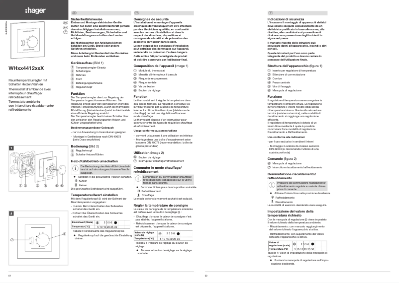 Page 1 de la notice Manuel utilisateur Hager WH11441200B