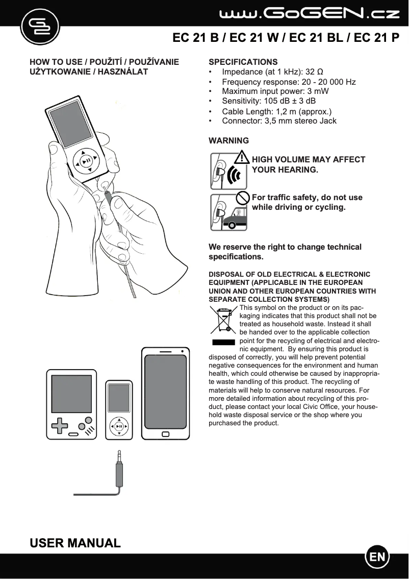 Page n°1 - Manuel utilisateur GoGen EC 21P