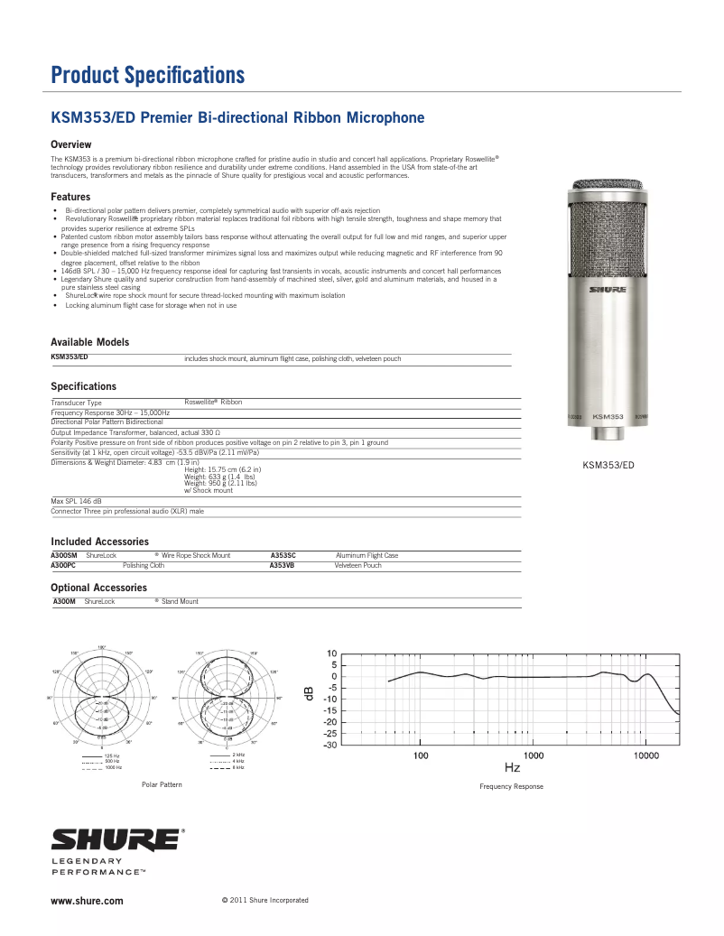 Page n°1 - Fiche technique Shure KSM353