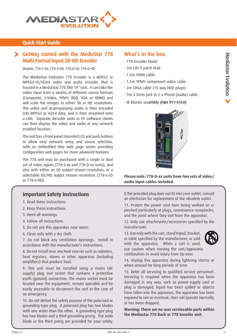Page 1 de la notice Manuel utilisateur Cabletime 778-S-720p
