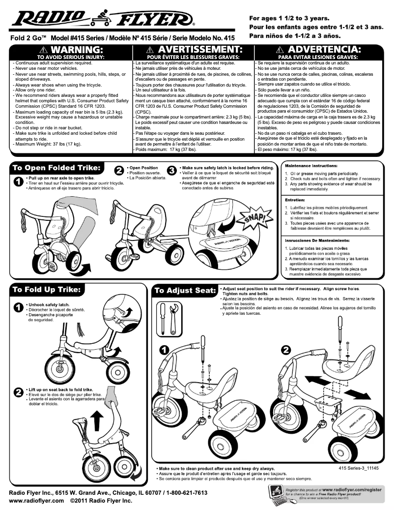 Page 1 de la notice Manuel utilisateur Radio Flyer Fold 2 Go 415