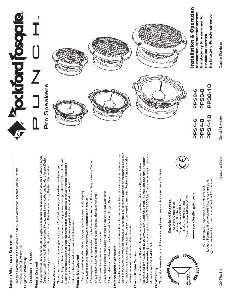 Page n°1 - Manuel utilisateur Rockford Fosgate Punch PPS4-6