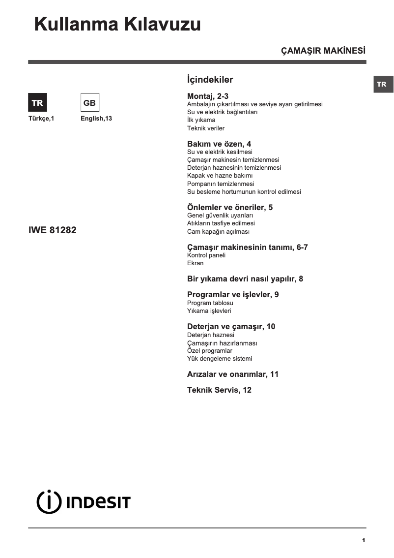 Page n°1 - Manuel utilisateur Indesit IWE 81282 B C ECO TK