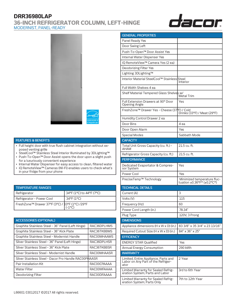 Image de la première page du manuel de l'appareil Modernist DRR36980RAP