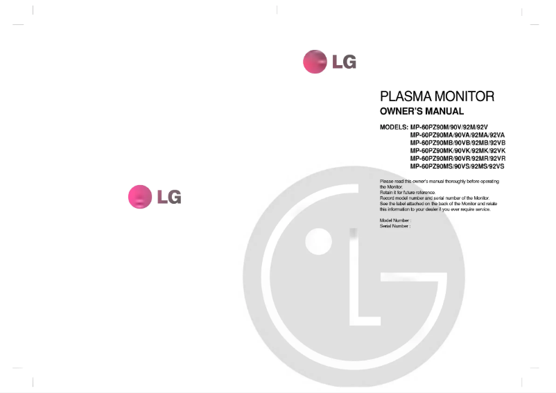 Page 1 de la notice Manuel utilisateur LG MP-60PZ90M