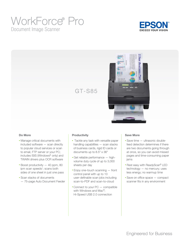 Image de la première page du manuel de l'appareil WorkForce Pro GT-S85