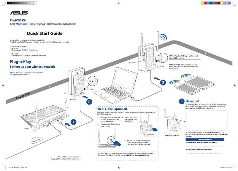 Page 1 de la notice Mode d'emploi Asus PL-AC56 Kit