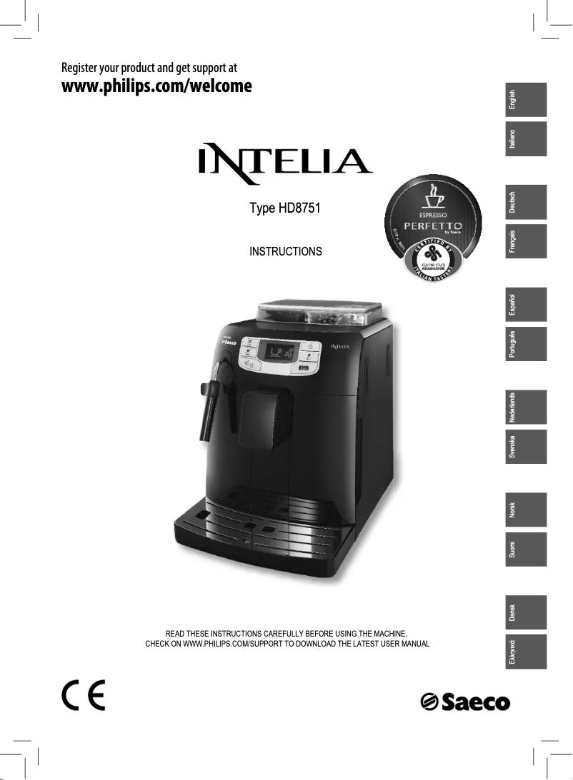 Page n°1 - Guide de démarrage rapide Philips Saeco Intelia HD8751