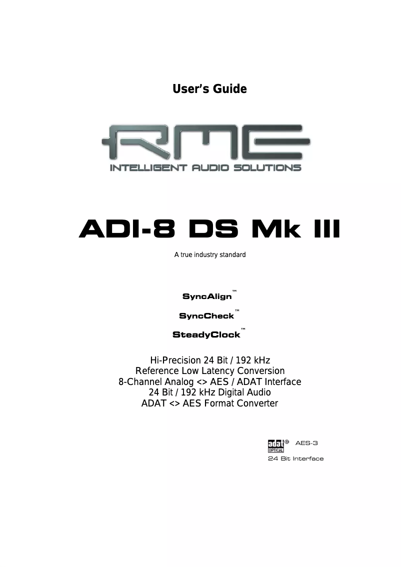 Page n°1 - Manuel utilisateur RME ADI-8 DS Mk III