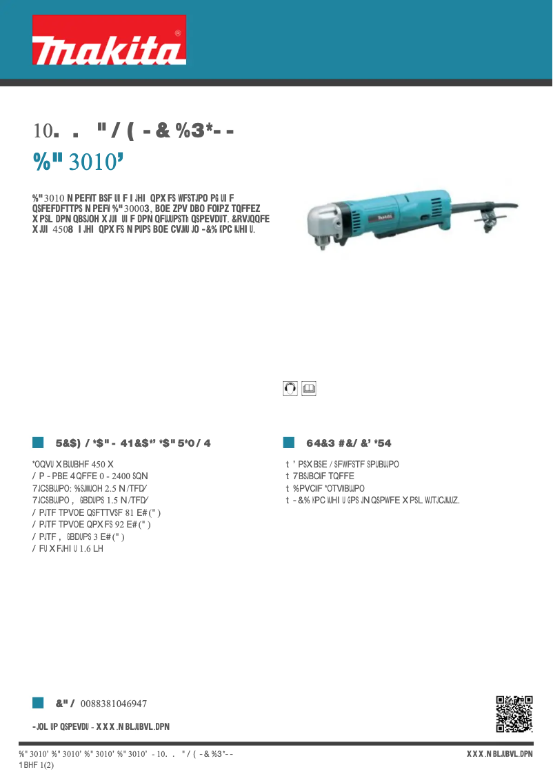 Page 1 of the manual Technical Sheet Makita DA3010F