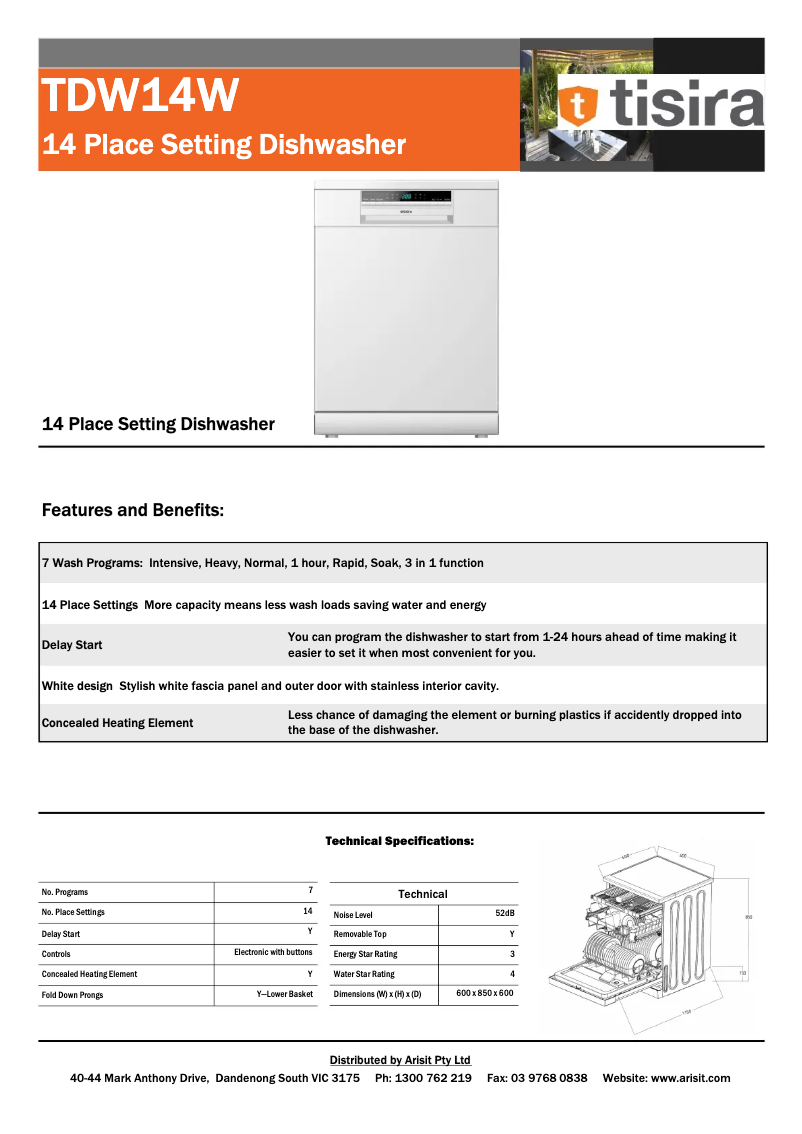 Page 1 de la notice Manuel utilisateur Tisira TDW14W