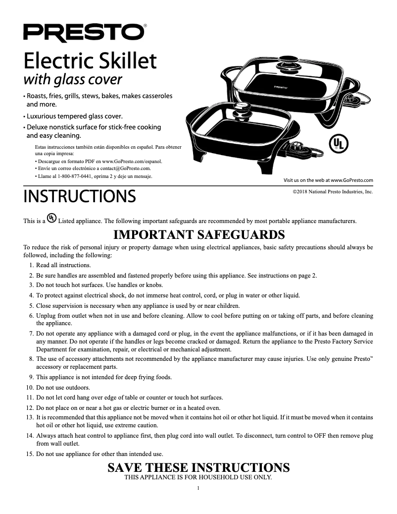 Page n°1 - Manuel utilisateur Presto 06852