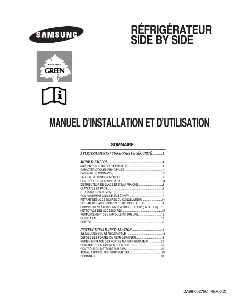 Page 1 de la notice Manuel utilisateur Samsung RS26FASW