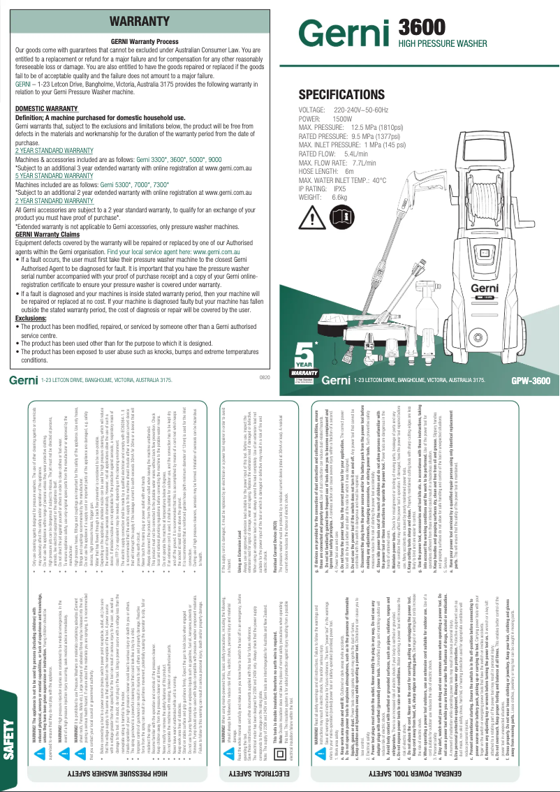 Página 1 del manual Manual de usuario Gerni 3600