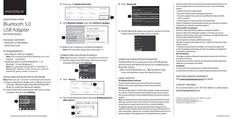 Page n°1 - Manuel utilisateur Insignia NS-PA3BT5A2B22