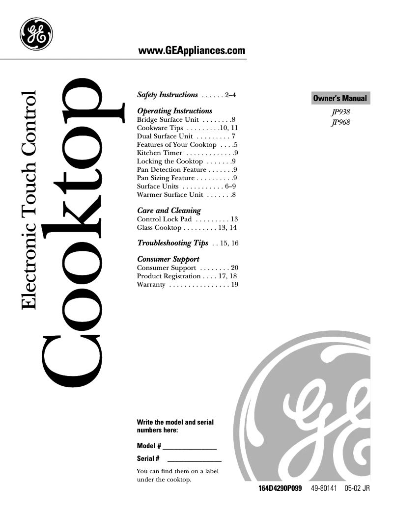 First page image of the manual for Profile JP968SCSS