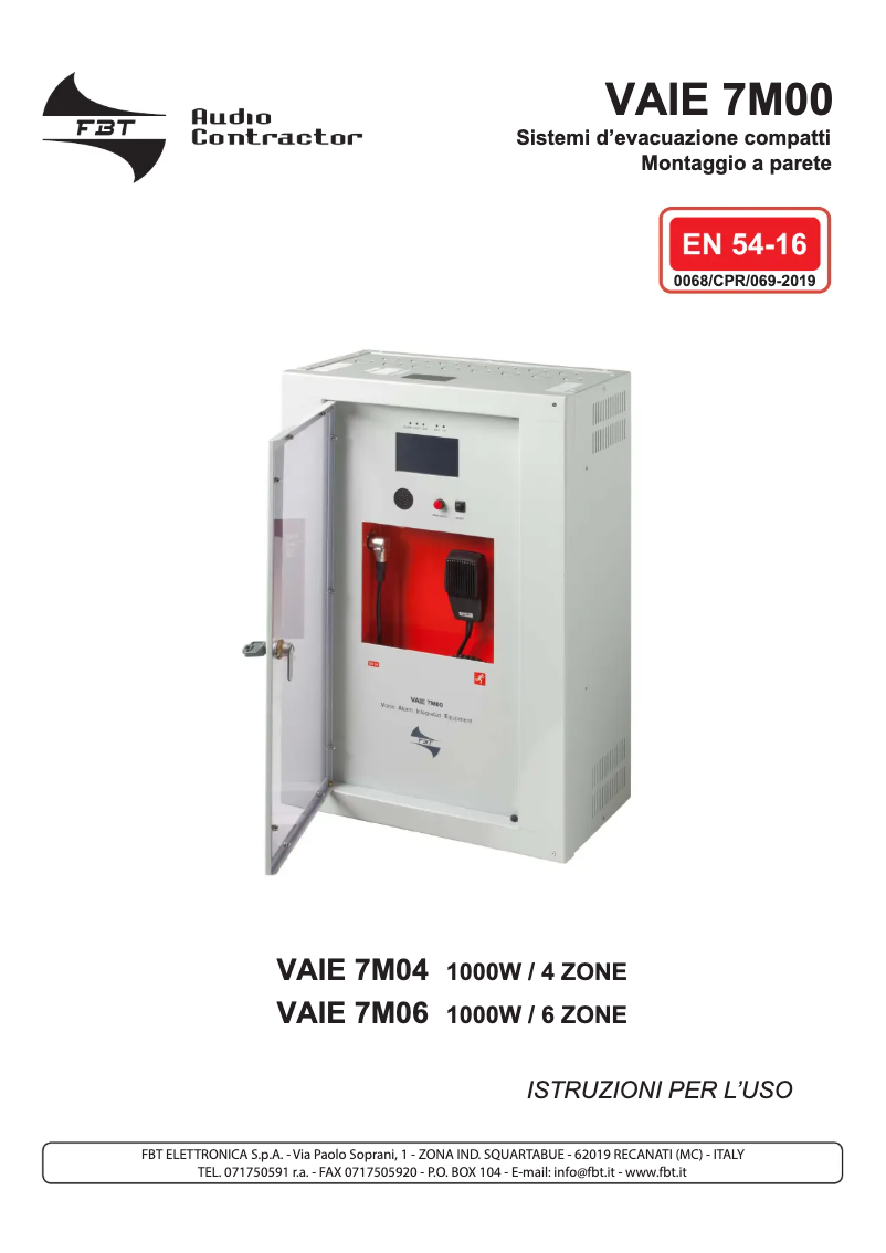 Page n°1 - Manuel utilisateur FBT VAIE 7M00