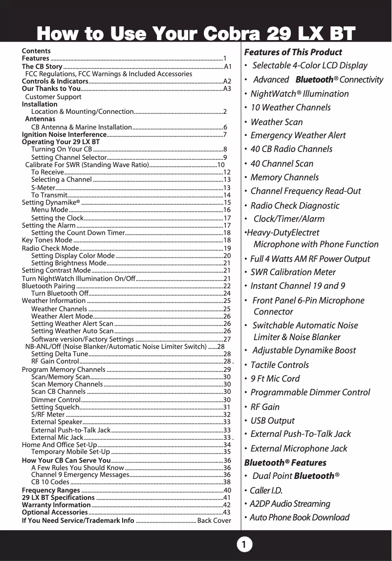 Página 1 del manual Manual de usuario Cobra 29 LX BT