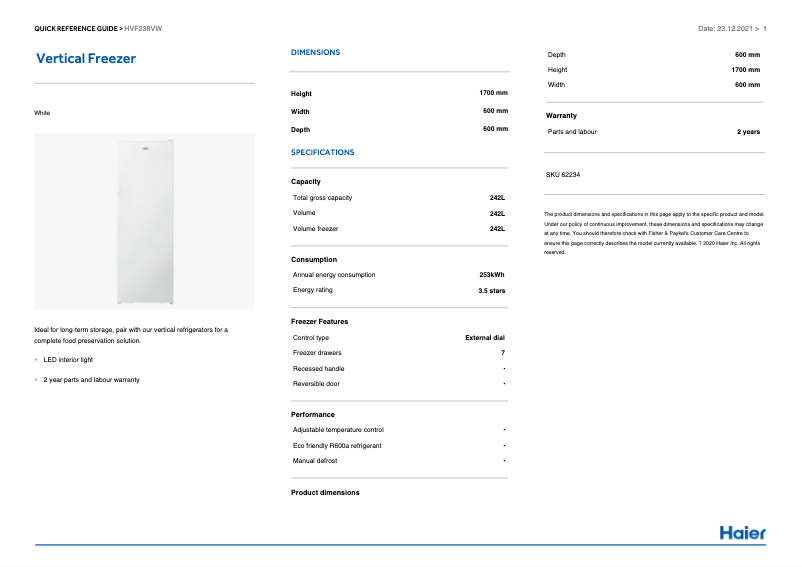Image de la première page du manuel de l'appareil HVF238VW