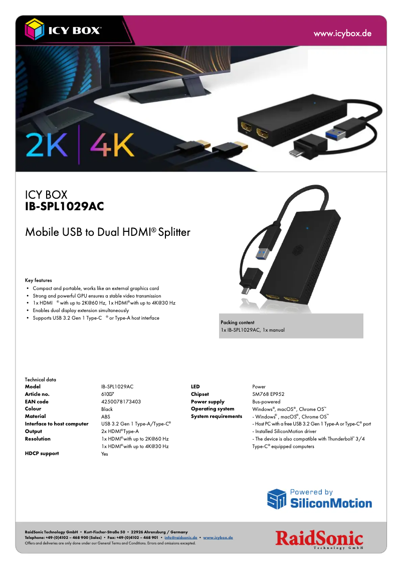 Page n°1 - Fiche technique Icy Box IB-SPL1029AC