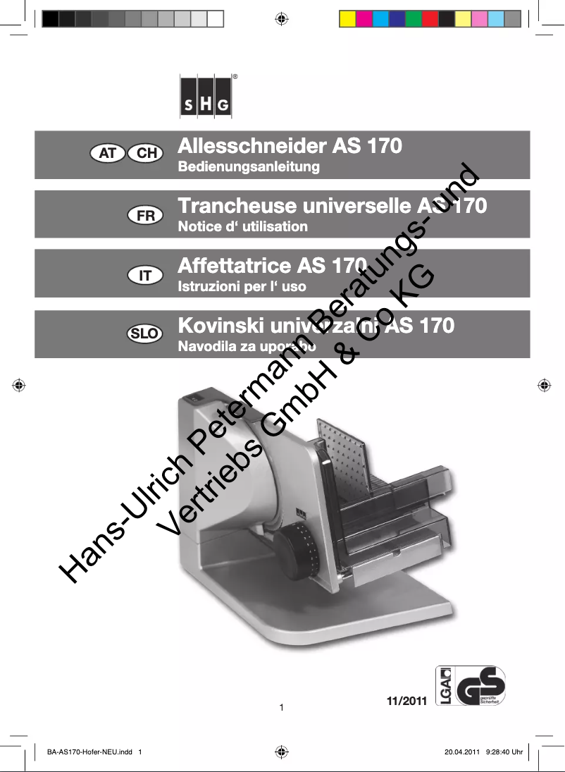 Page 1 de la notice Manuel utilisateur SHG AS 170