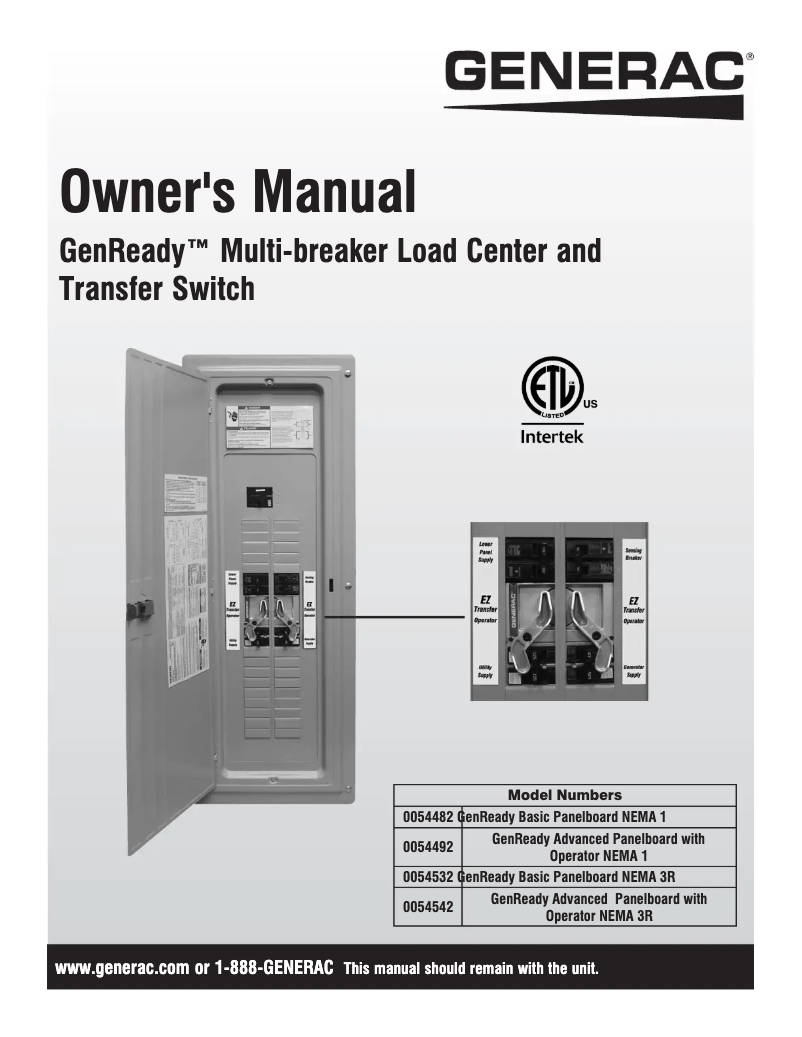 Page 1 de la notice Manuel utilisateur Generac G0054492