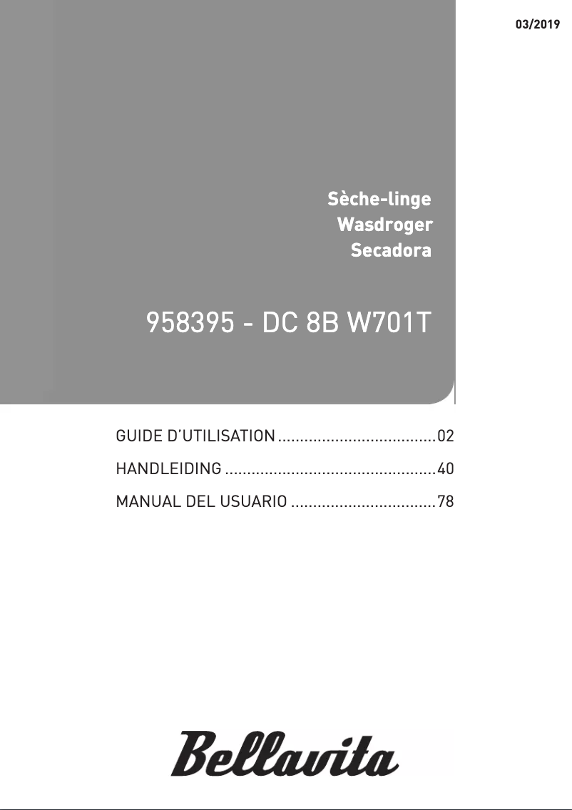 Page n°1 - Manuel utilisateur Bellavita DC 8B W701T