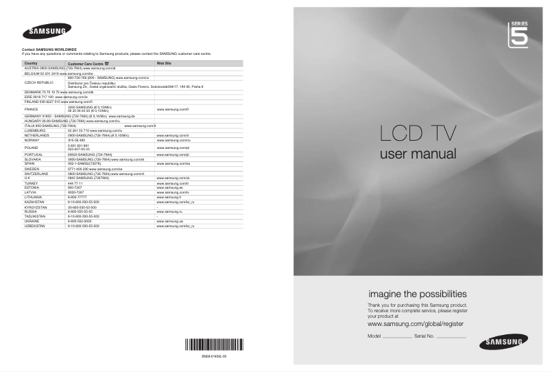 Page n°1 - Manuel utilisateur Samsung LE46A569P4W