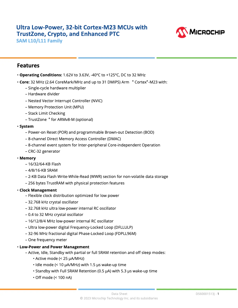 Página 1 del manual Ficha técnica Microchip ATSAML11D15A