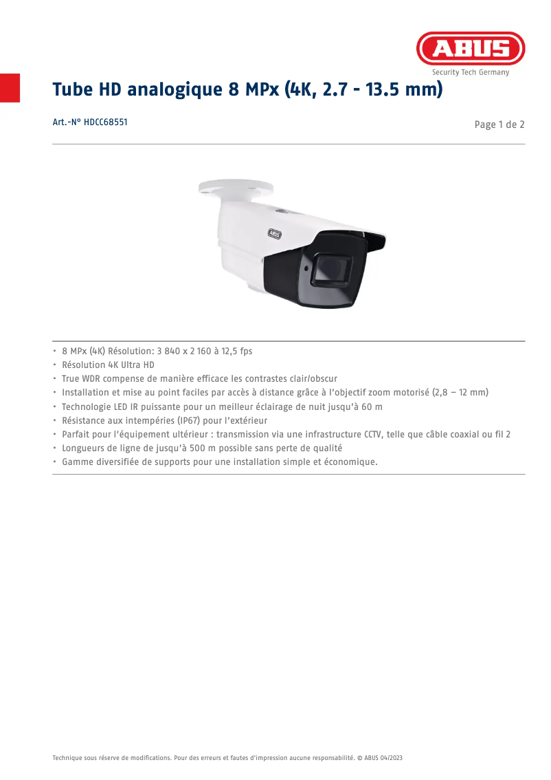 Image de la première page du manuel de l'appareil HDCC68551