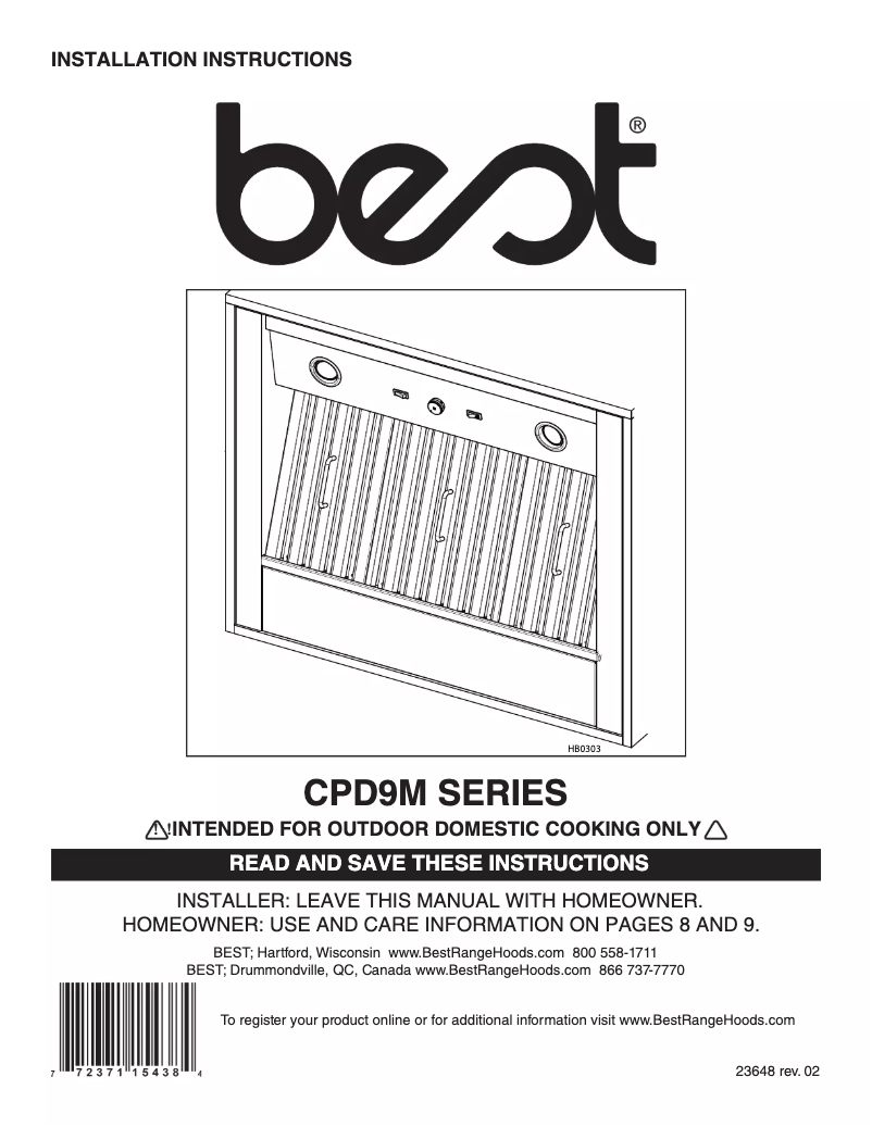 Page n°1 - Guide d'installation Best CPD9M483SB