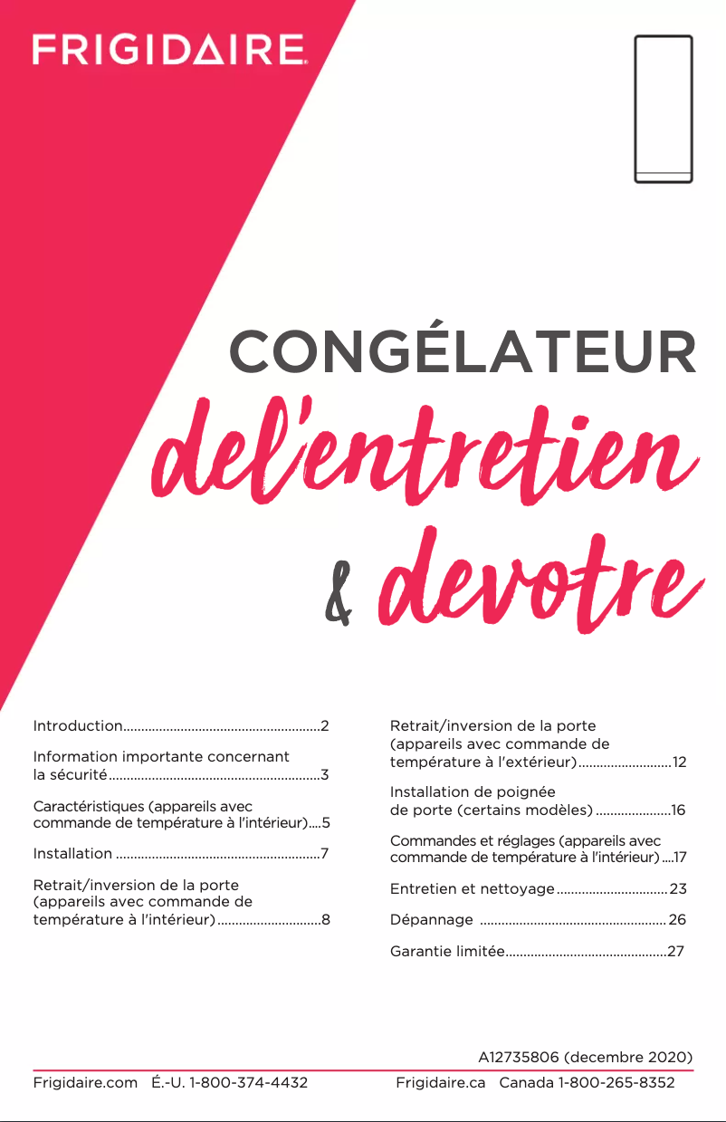 Page n°1 - Manuel utilisateur Frigidaire FFFU20F4VN