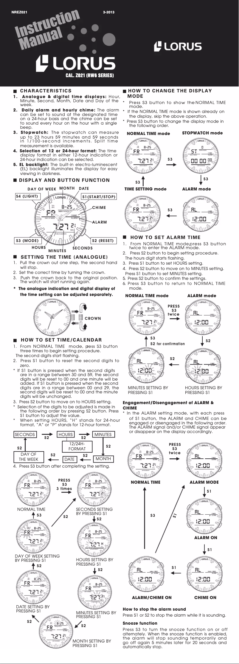Page 1 de la notice Manuel utilisateur Lorus Z021