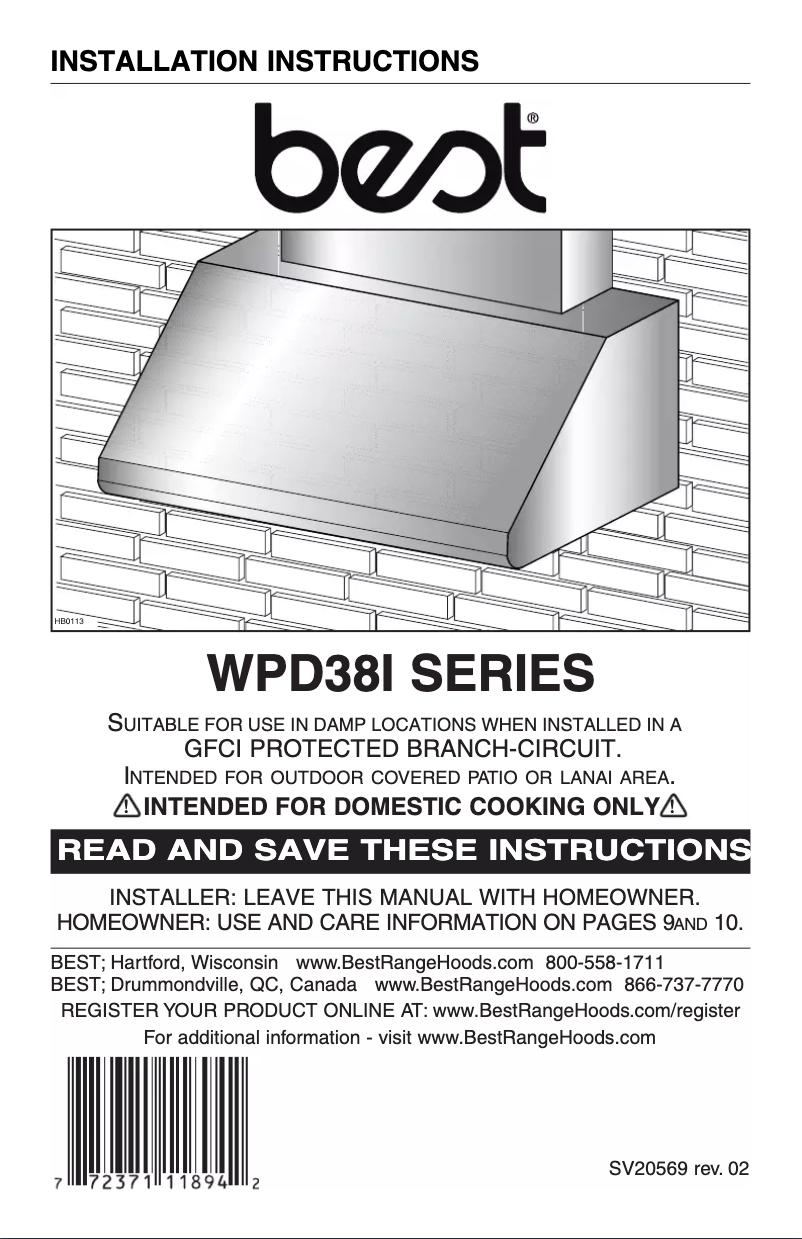 Page n°1 - Guide d'installation Best WPD38I36SB