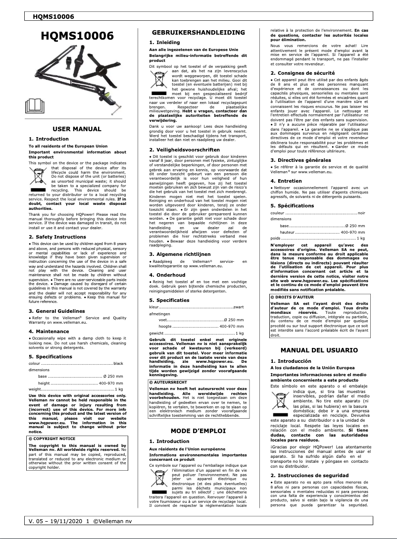 Page n°1 - Manuel utilisateur HQ Power HQMS10006