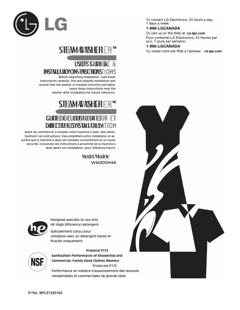 Page 1 de la notice Manuel utilisateur LG WM3001HRA