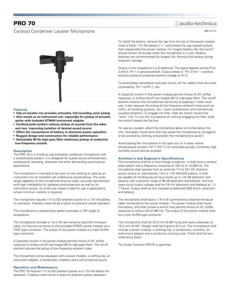 Imagen de la primera página del manual del dispositivo Pro 70