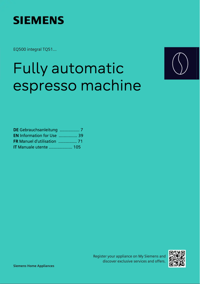 Page n°1 - Manuel utilisateur Siemens EQ.500 TQ515D03