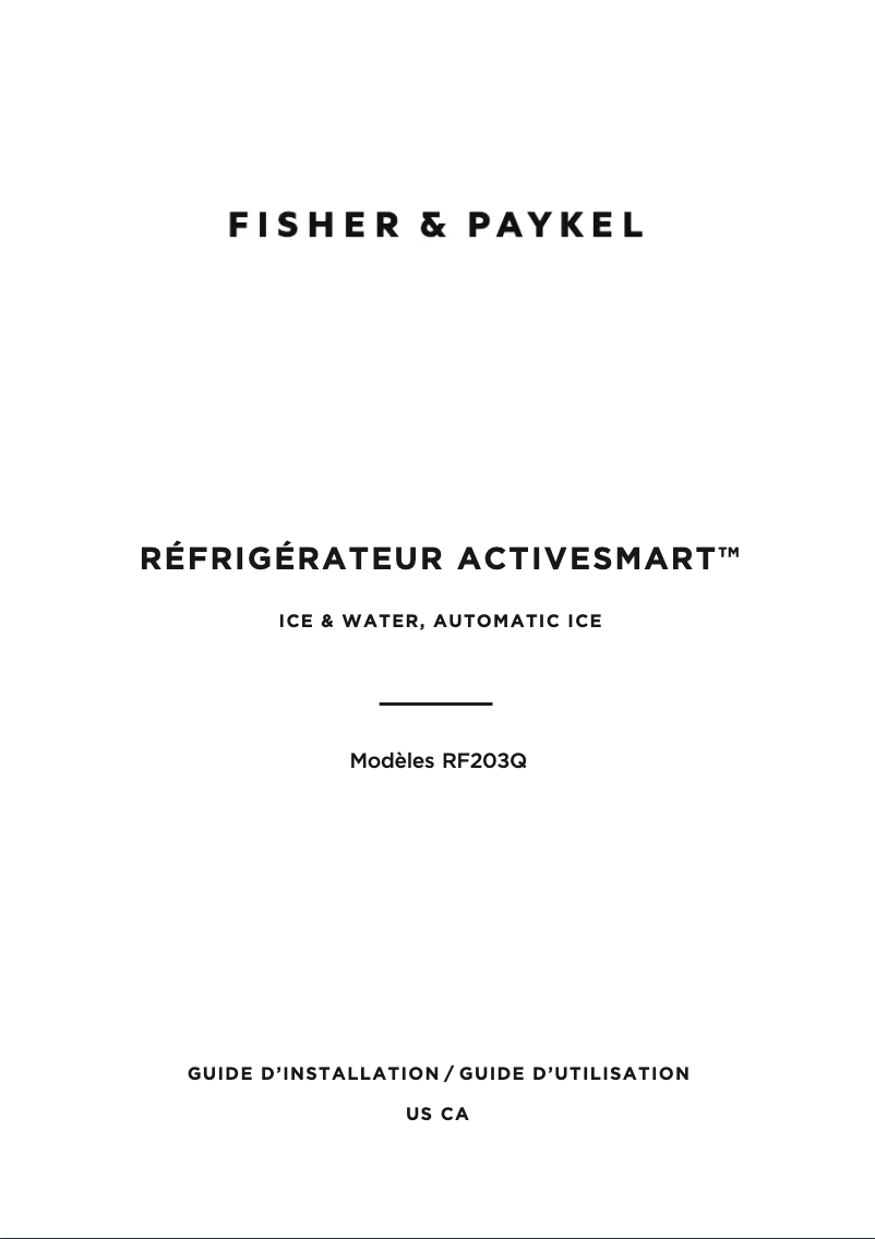 Page n°1 - Guide d'installation Fisher & Paykel RF203QDUVX1