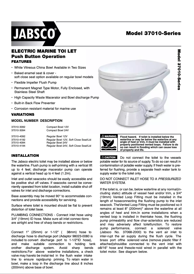 Page n°1 - Manuel utilisateur Jabsco 37010-1096