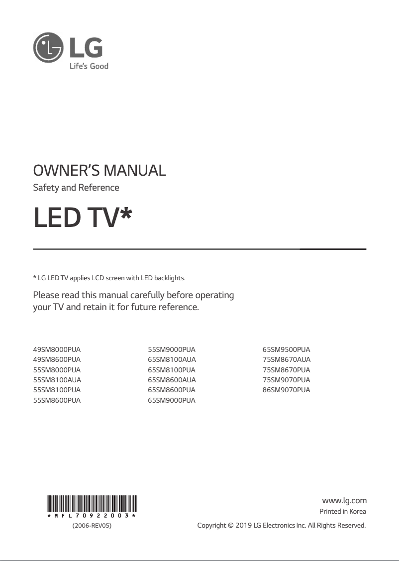 Page 1 de la notice Manuel utilisateur LG 65SM8600PUA