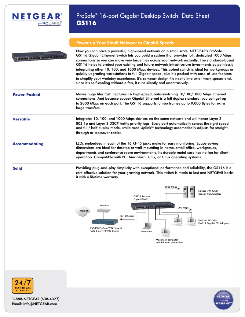 Page n°1 - Fiche technique Netgear GS116