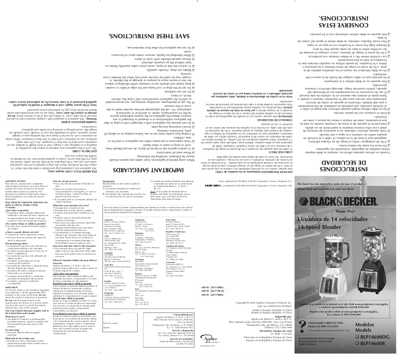 Page 1 de la notice Manuel utilisateur Black & Decker BLP14600DG